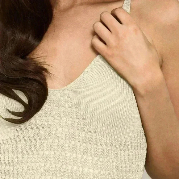 Apricot Sexy Women's Beige Crochet Knit Frill Hen Mini Dress - Picture 3 of 5